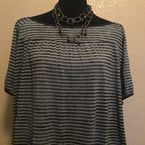 Avenue Blue/Gray Striped Blouse